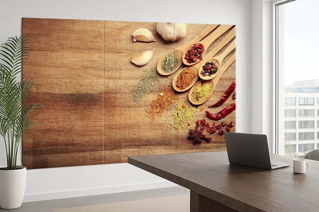 Glazen Whiteboard Kruiden op Houten Tafel – Magnetisch Glasbord