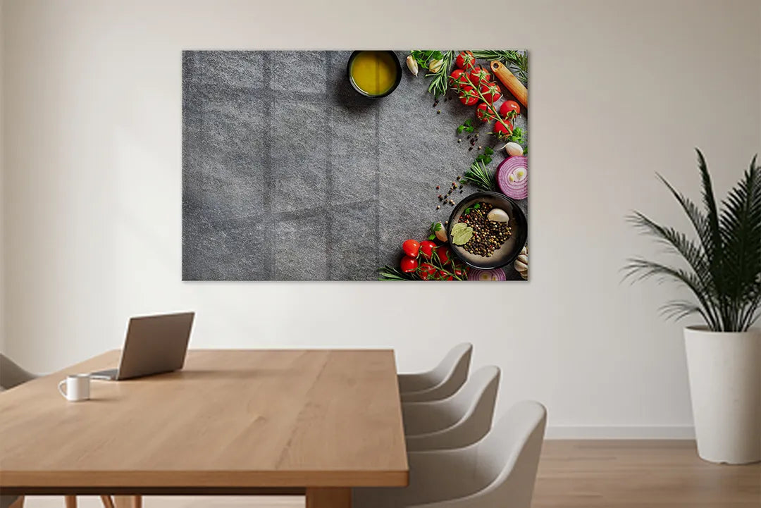 Whiteboard van glas - Magneetbord - Krasvrij - Ingredií‚nten op leisteen tafel