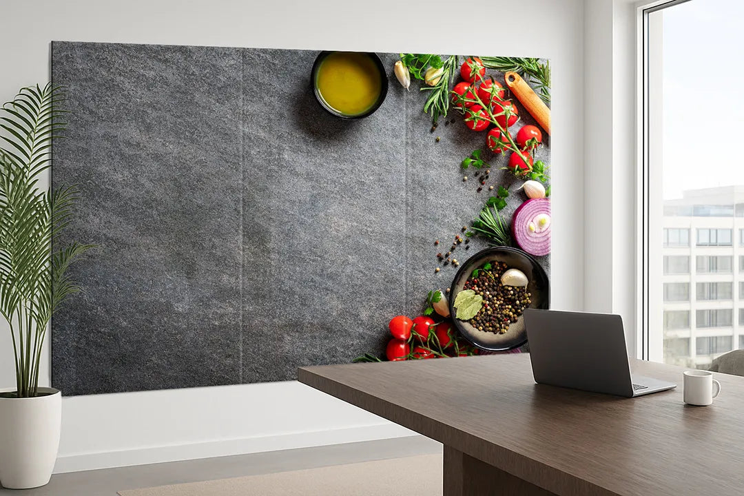 Whiteboard van glas - Magneetbord - Krasvrij - Ingredií‚nten op leisteen tafel