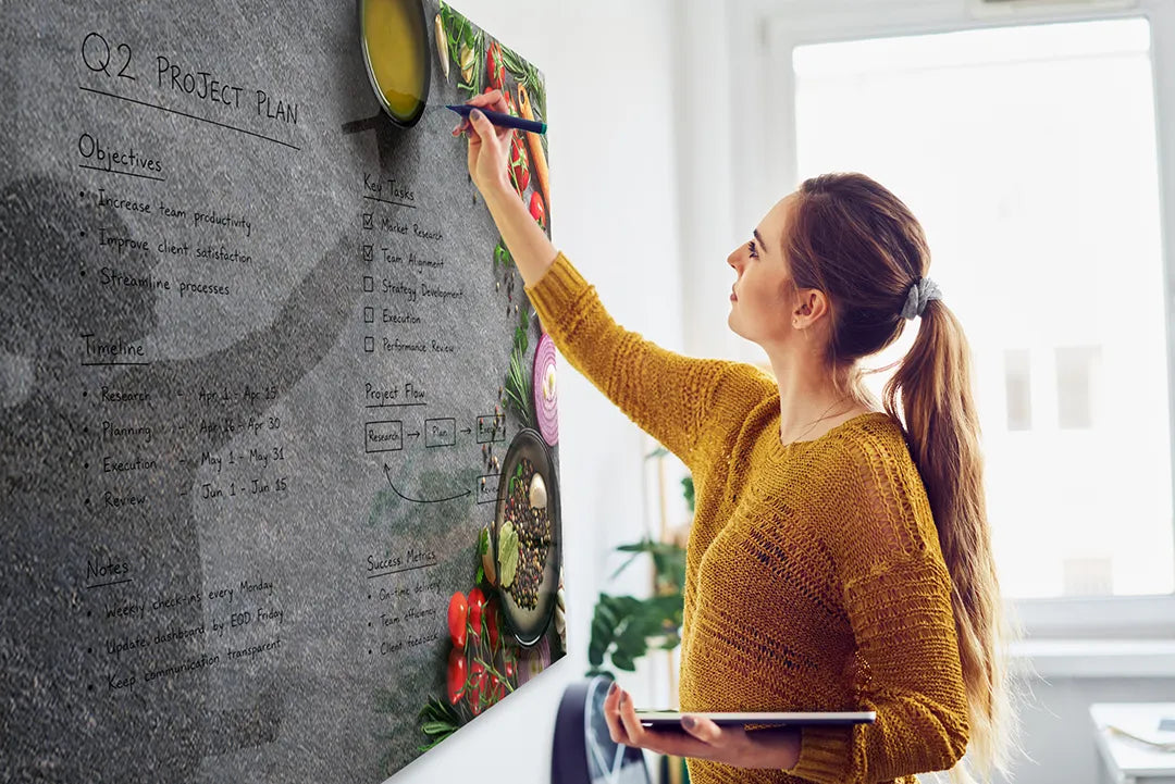 Whiteboard van glas - Magneetbord - Krasvrij - Ingredií‚nten op leisteen tafel
