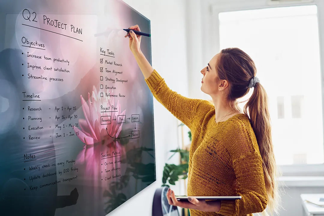 Glazen Whiteboard Lotus Bloem – Magnetisch Glasbord met Zen Design