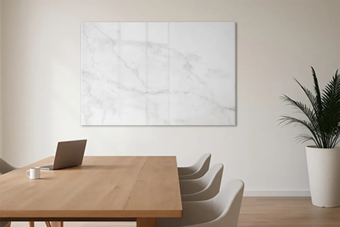 Glazen Whiteboard Wit Marmer – Luxe Magneetbord & Memobord