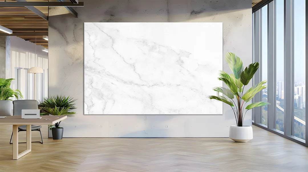 Glazen Whiteboard Wit Marmer – Luxe Magneetbord & Memobord