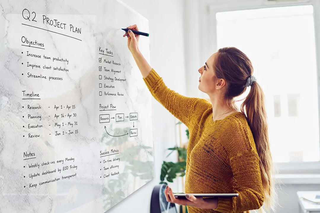 Glazen Whiteboard Wit Marmer – Luxe Magneetbord & Memobord