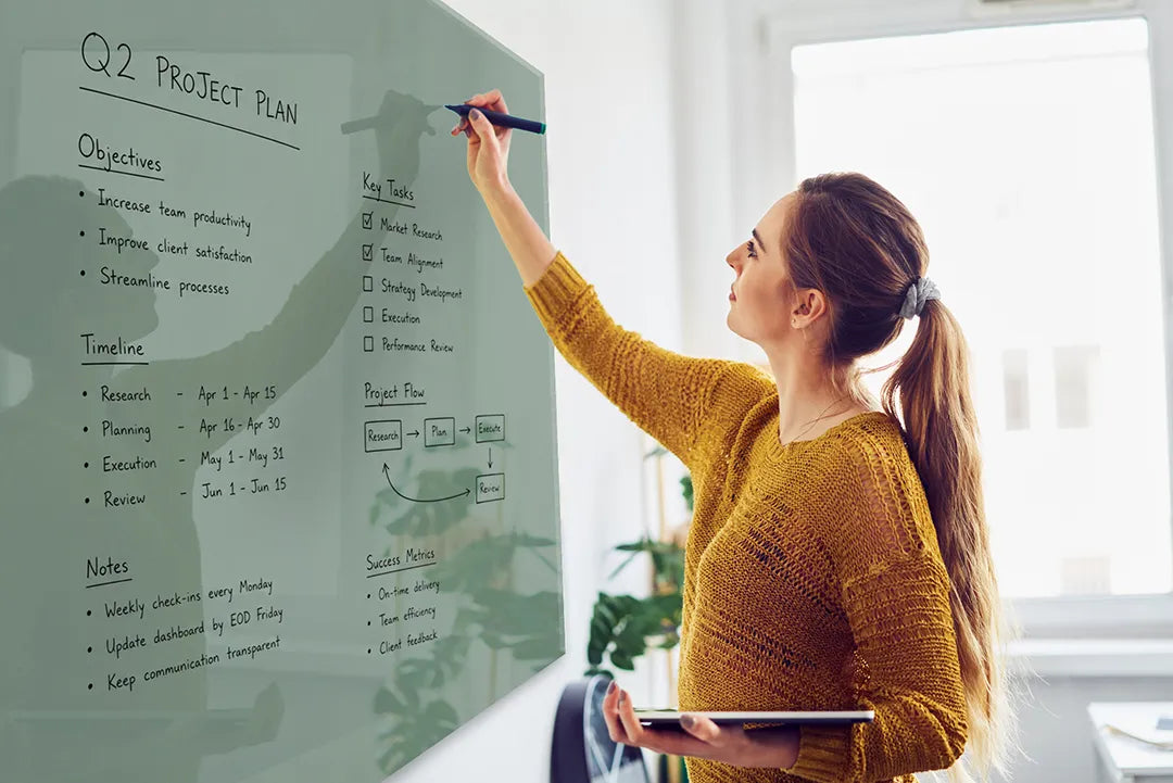 Mydesignglas Glazen Whiteboard - Olive Velvet- Magnetisch Glasbord - Glas Magneetbord