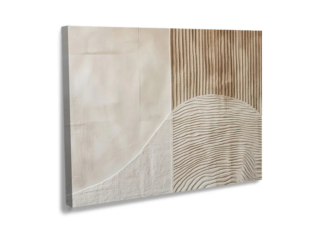 Kurkborden op canvas met abstracte beige en houten geometrie – formaat 120 × 80 cm
