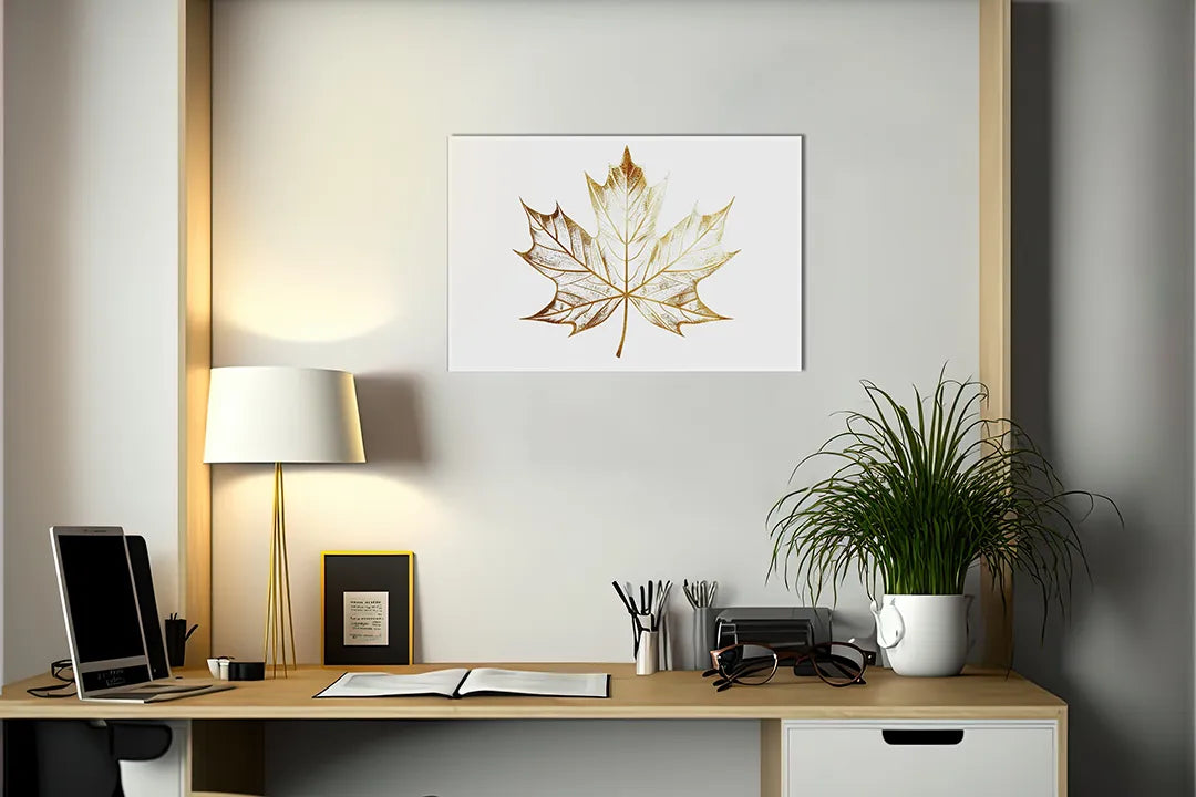 Kurkborden op canvas met gouden esdoornblad – formaat 140 × 100 cm