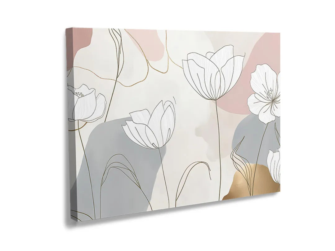 Kurkborden op canvas met pastel bloemlijnpatroon – formaat 120 × 80 cm
