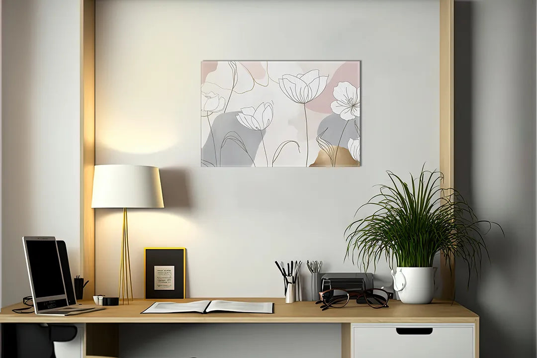 Kurkborden op canvas met pastel bloemlijnpatroon – formaat 140 × 100 cm