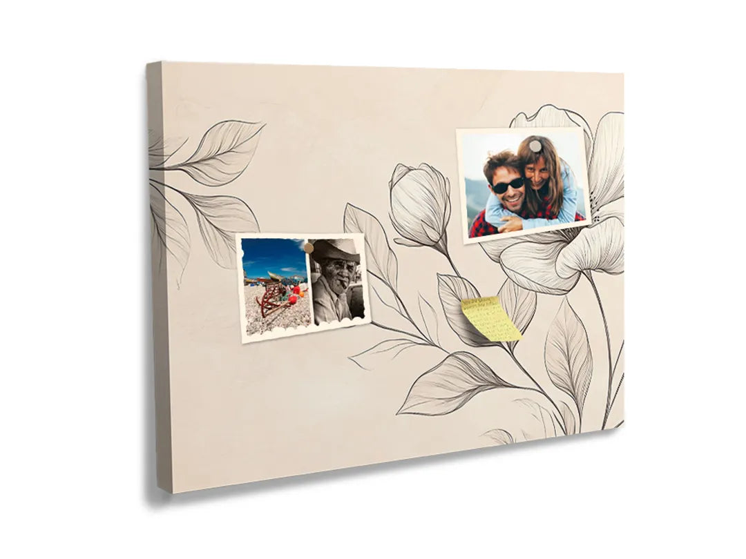 Kurkborden op canvas met minimalistische bloemtekening in beige – formaat 60 × 40 cm