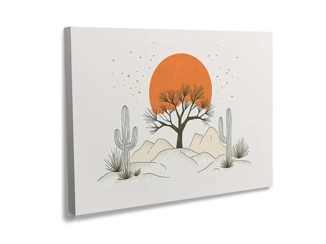 Kurkborden op canvas met woestijnlandschap met cactus en zon – formaat 120 × 80 cm