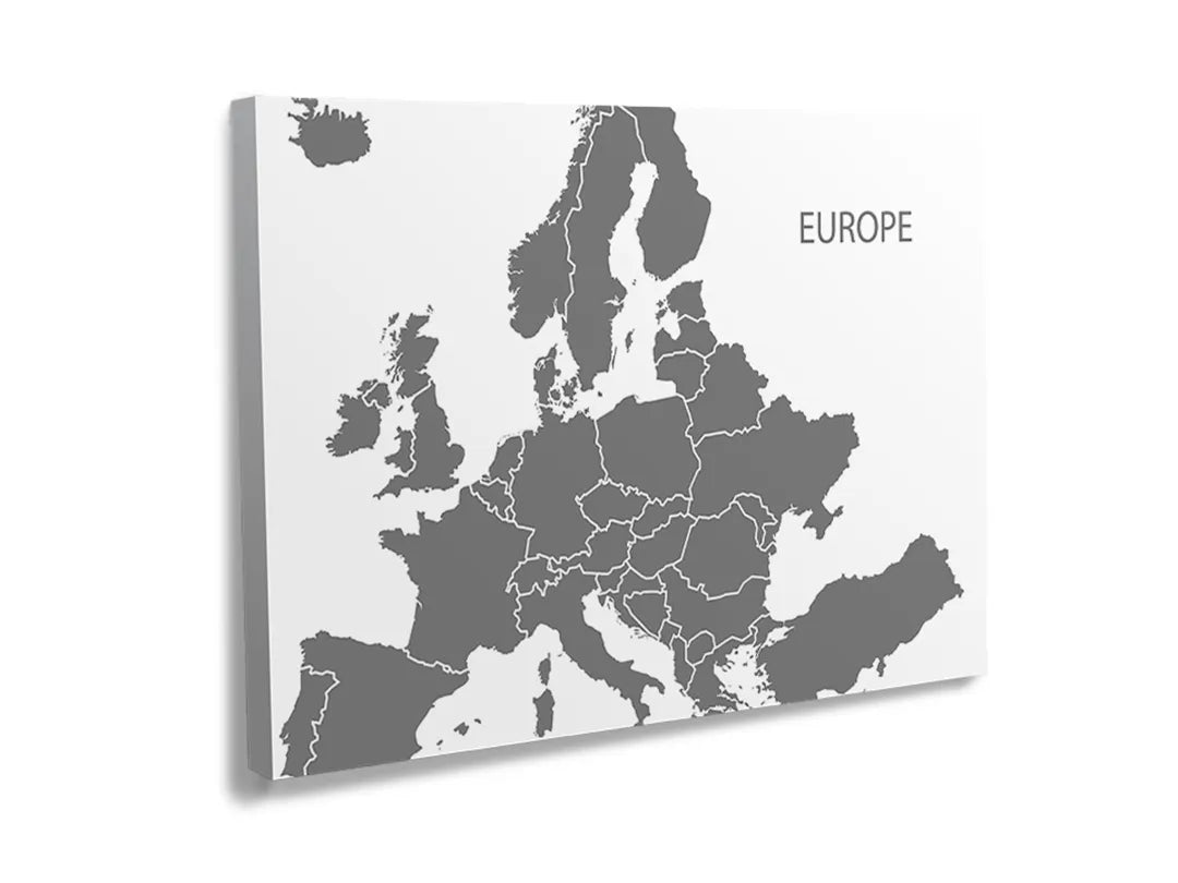 Kurkborden op canvas met grijze wereldkaart met europa – formaat 120 × 80 cm