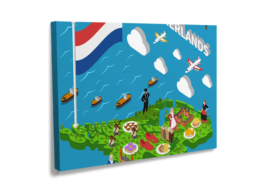 Kurkborden op canvas met speelse kaartillustratie – formaat 120 × 80 cm