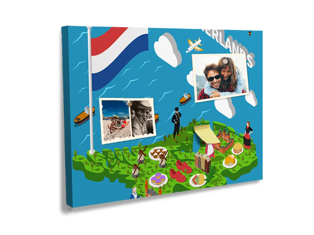 Kurkborden op canvas met speelse kaartillustratie – formaat 60 × 40 cm