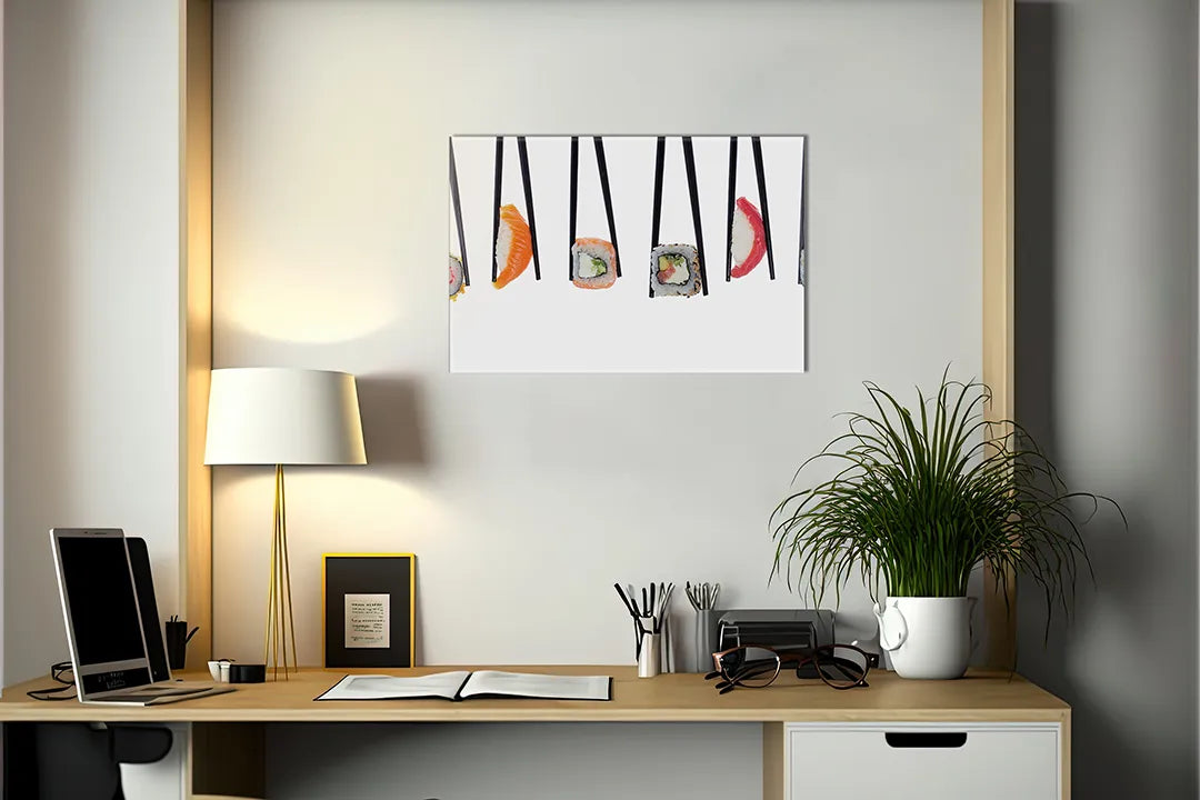 Kurkborden op canvas met keukengerei met voedingsillustraties – formaat 140 × 100 cm