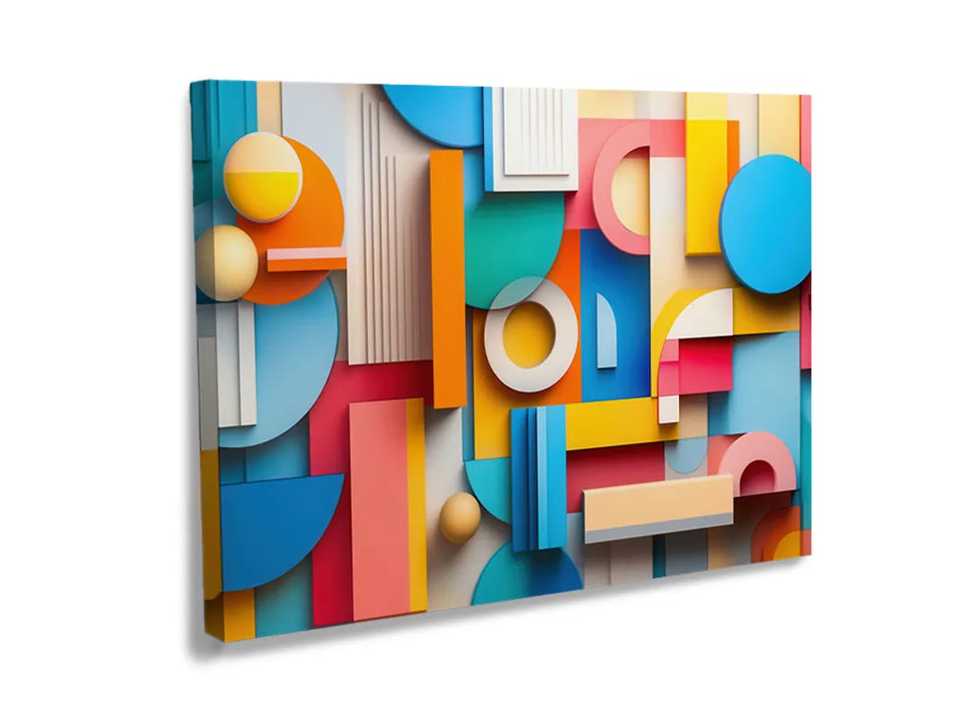 Kurkborden op canvas met kleurrijke geometrische 3d vormen – formaat 120 × 80 cm
