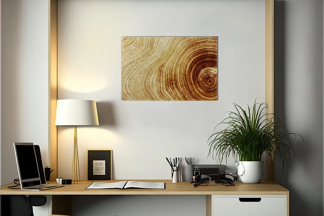 Kurkborden op canvas met warme houtnerf met jaarringen – formaat 140 × 100 cm