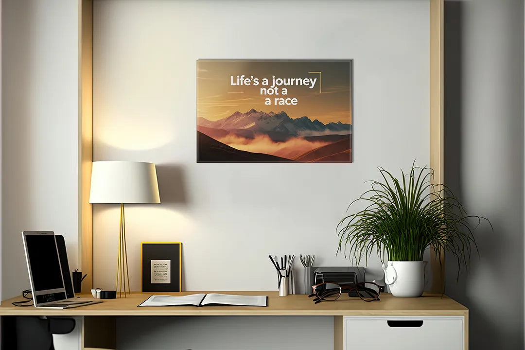 Kurkborden op canvas met quote het leven is een reis geen race – formaat 140 × 100 cm