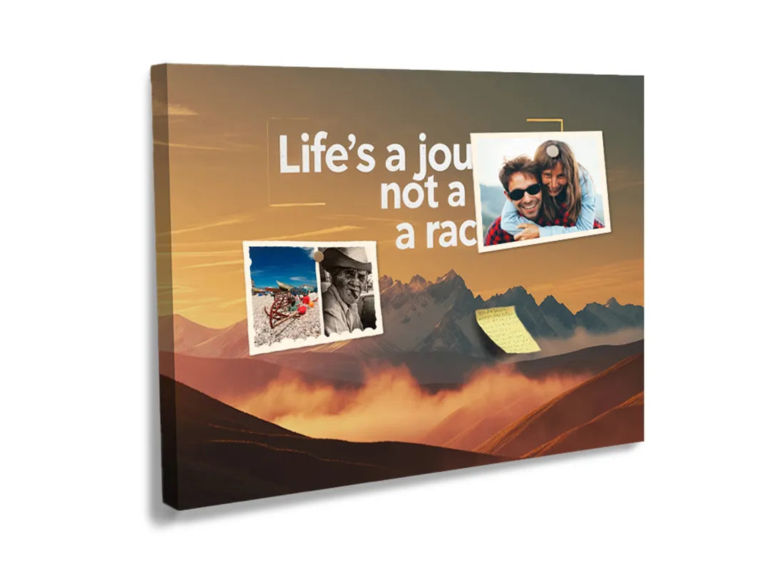 Kurkborden op canvas met quote het leven is een reis geen race – formaat 60 × 40 cm