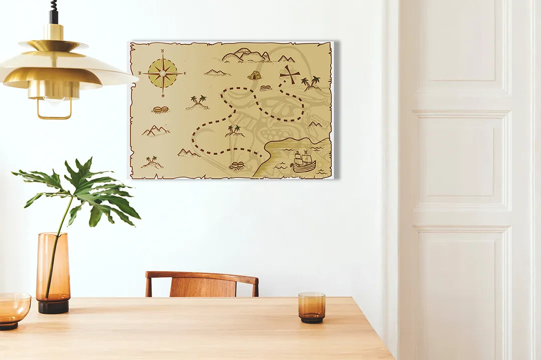 Kurkborden op canvas met speelse schatkaart – formaat 100 × 70 cm