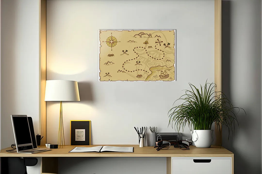 Kurkborden op canvas met speelse schatkaart – formaat 140 × 100 cm