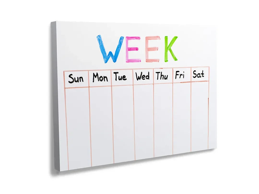 Kurkborden op canvas met kleurrijke weekplanner – formaat 120 × 80 cm