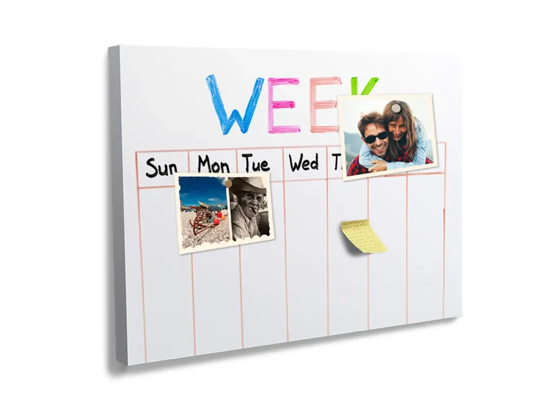 Kurkborden op canvas met kleurrijke weekplanner – formaat 60 × 40 cm