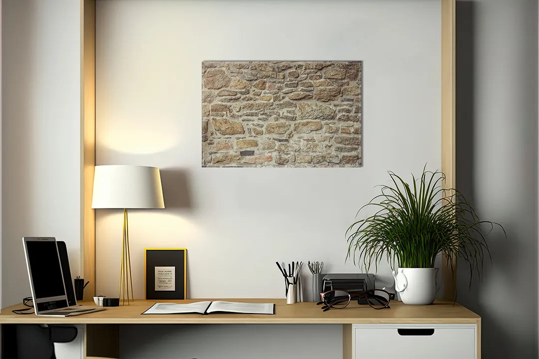 Kurkborden op canvas met rustieke stenen muur – formaat 140 × 100 cm