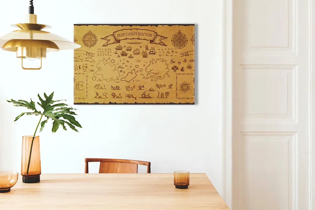 Kurkborden op canvas met vintage keukenillustraties op perkament – formaat 100 × 70 cm