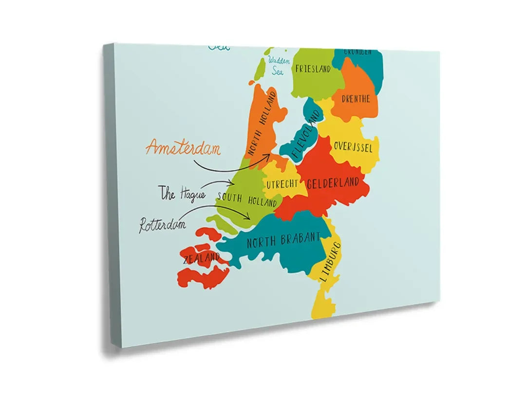 Kurkborden op canvas met illustratieve kaart van nederland – formaat 120 × 80 cm