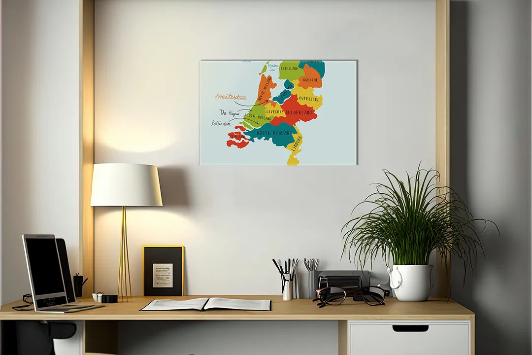 Kurkborden op canvas met illustratieve kaart van nederland – formaat 140 × 100 cm