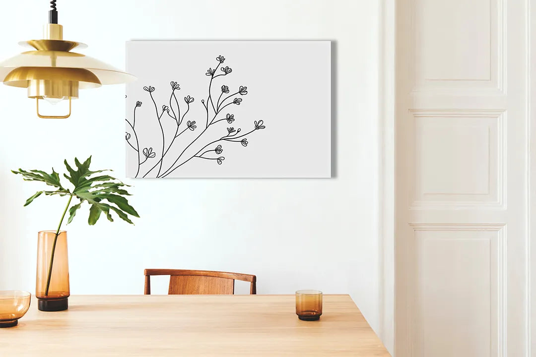 Kurkborden op canvas met fijne takken met kleine bloemen – formaat 100 × 70 cm
