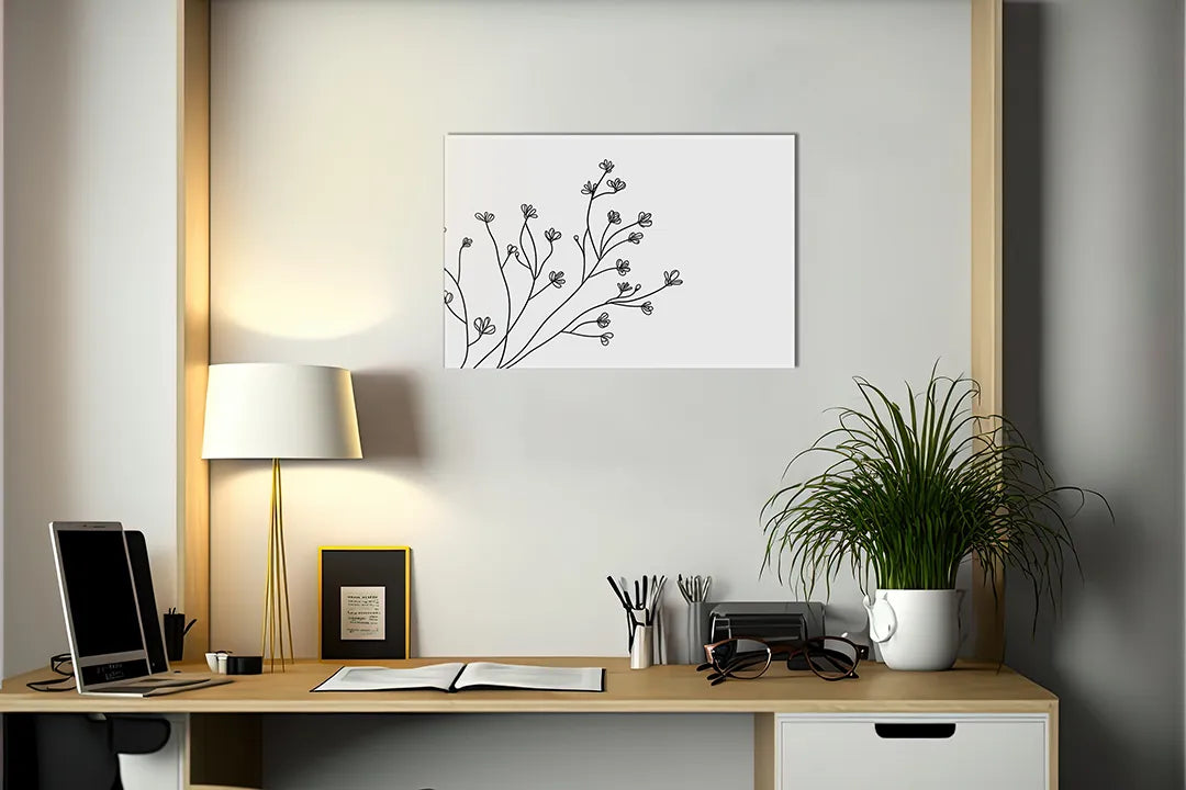 Kurkborden op canvas met fijne takken met kleine bloemen – formaat 140 × 100 cm