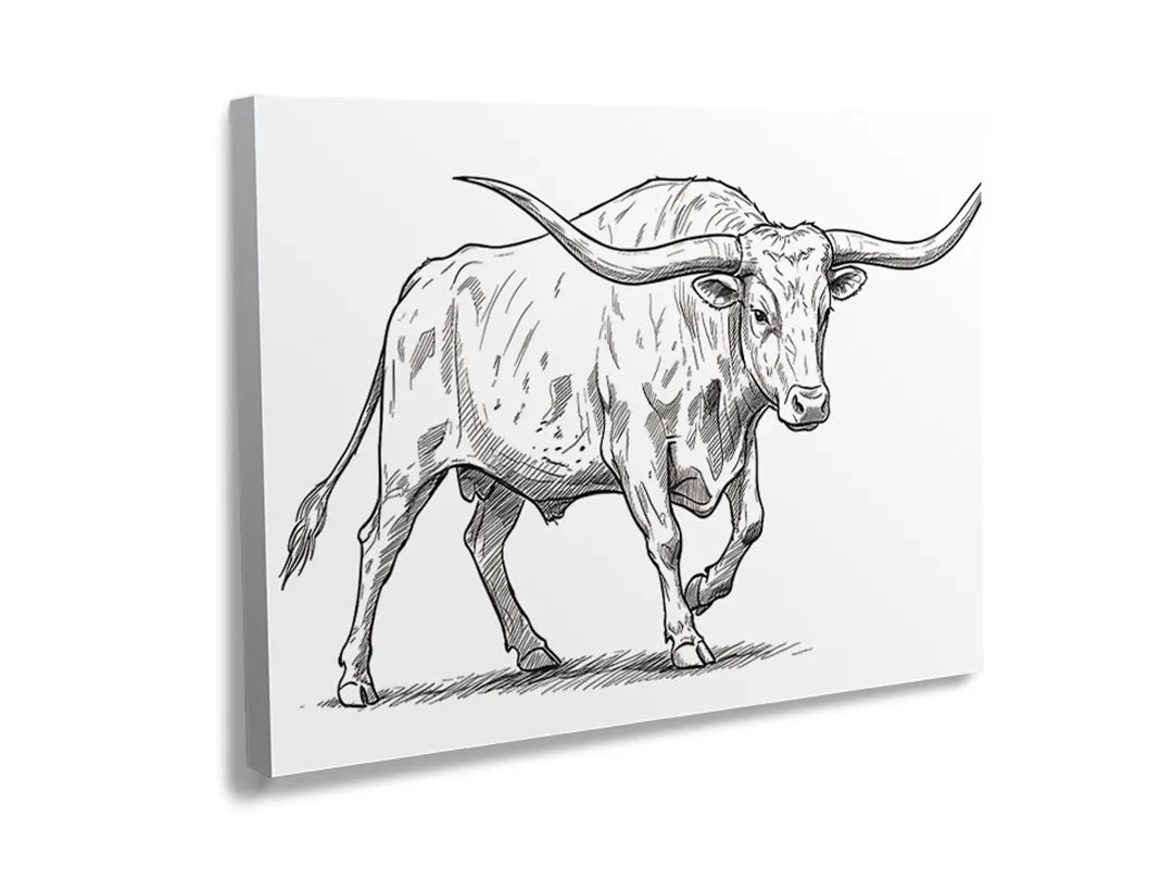 Kurkborden op canvas met gedetailleerde lijntekening van stier – formaat 120 × 80 cm
