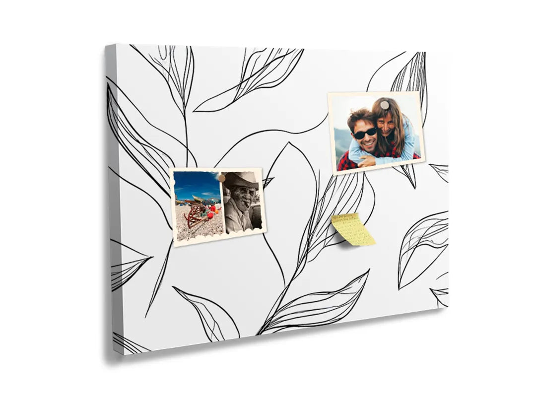 Kurkborden op canvas met botanische lijntekening met bladeren – formaat 60 × 40 cm