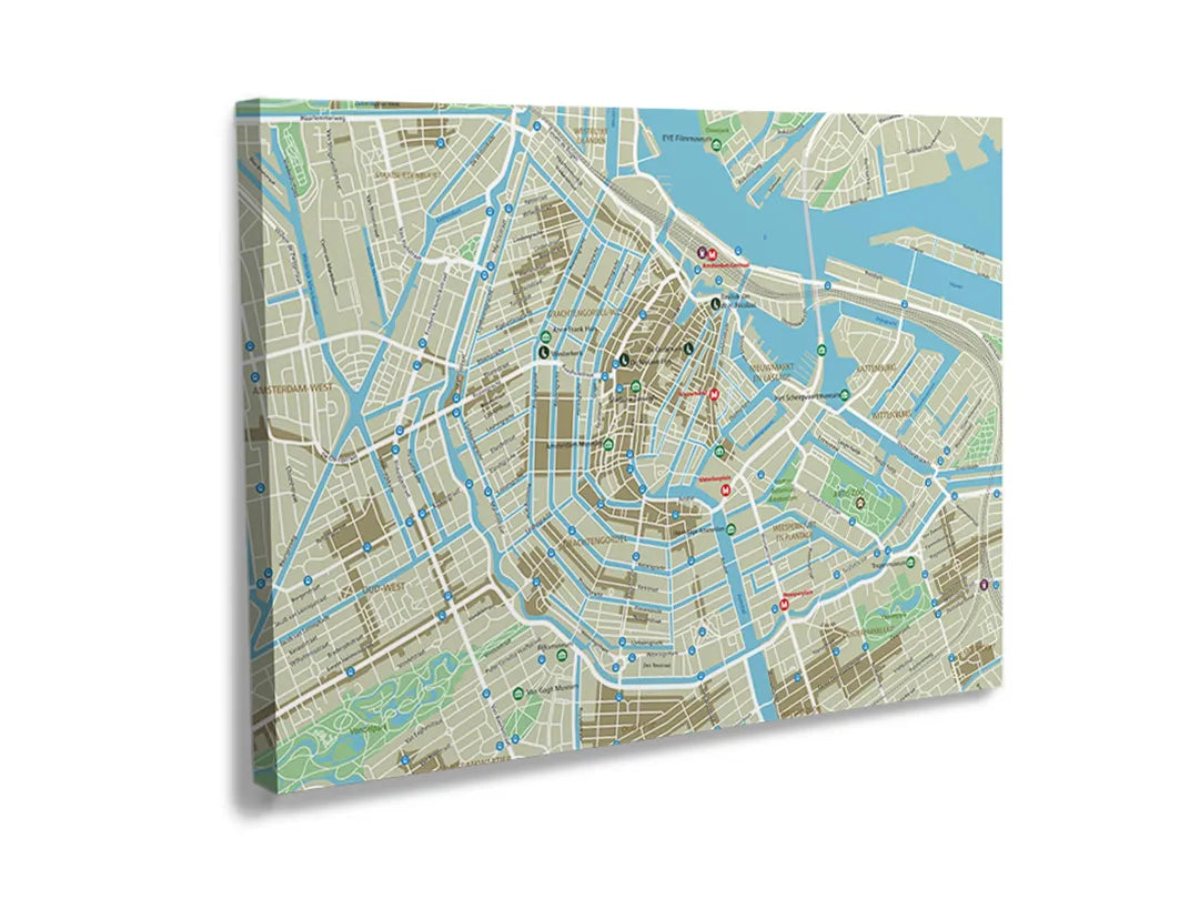 Kurkborden op canvas met stadskaart van amsterdam – formaat 120 × 80 cm