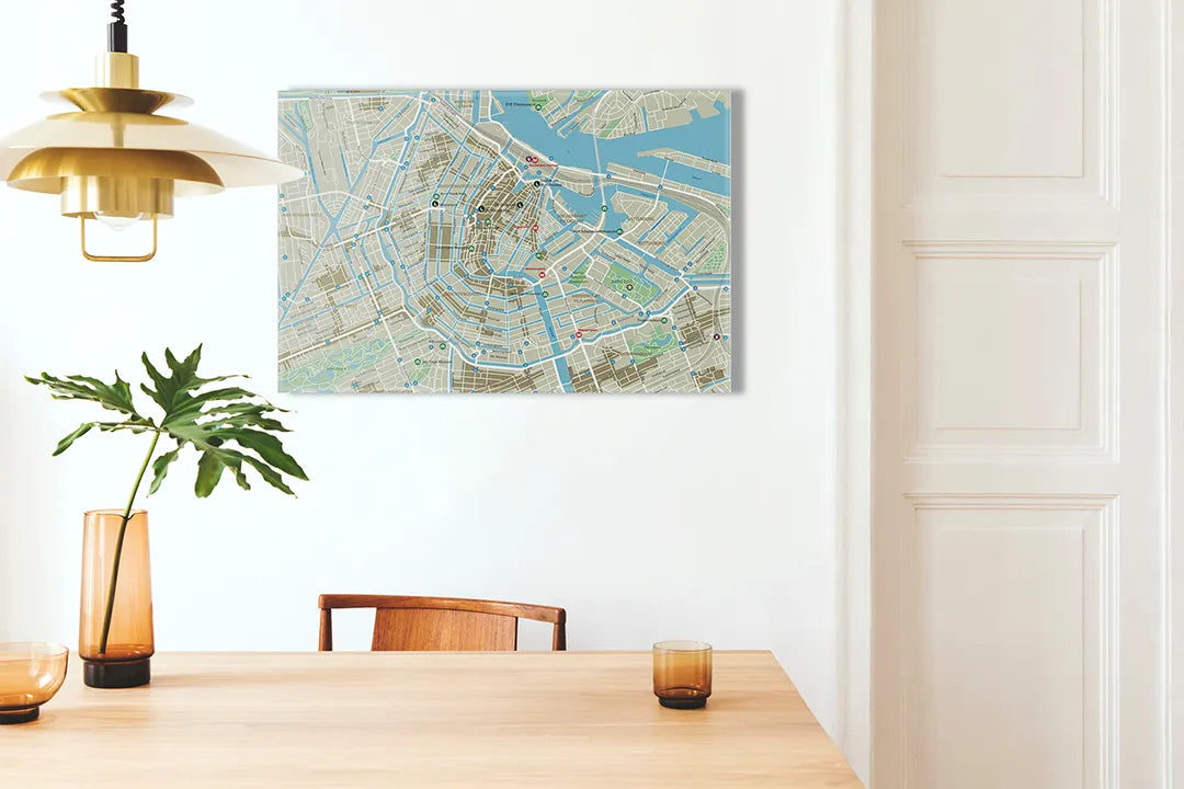 Kurkborden op canvas met stadskaart van amsterdam – formaat 100 × 70 cm