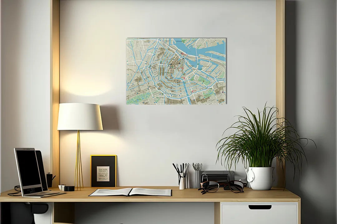 Kurkborden op canvas met stadskaart van amsterdam – formaat 140 × 100 cm