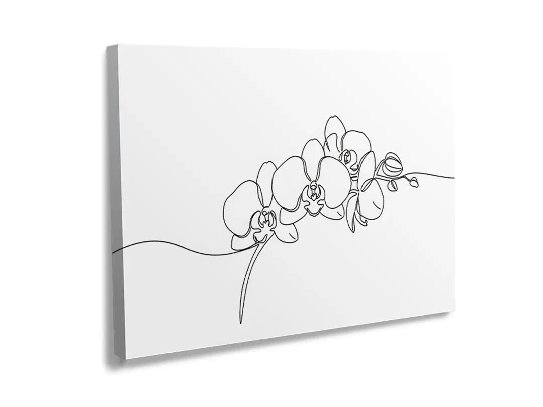 Kurkborden op canvas met minimalistische orchidee lijntekening – formaat 120 × 80 cm