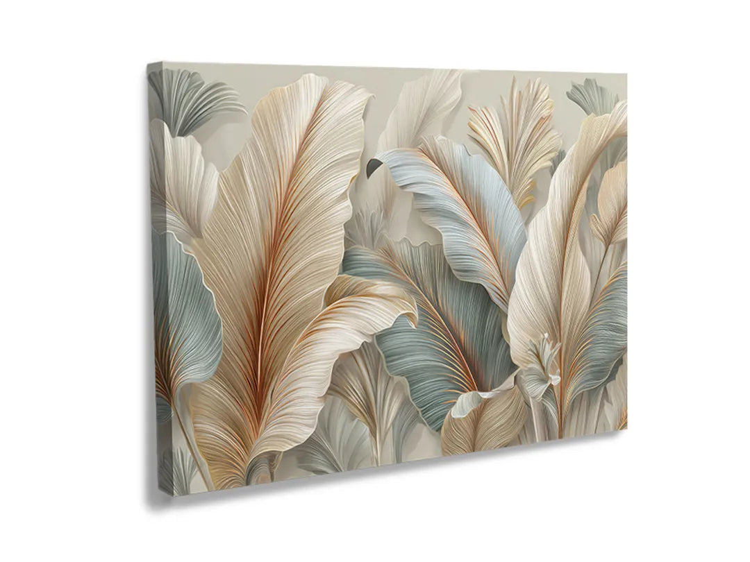 Kurkborden op canvas met zachte veren in beige en mint – formaat 120 × 80 cm