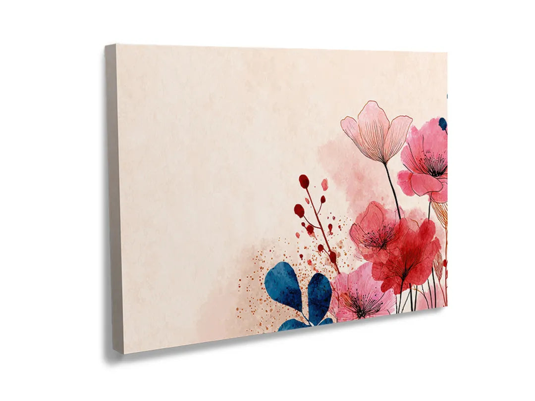 Kurkborden op canvas met aquarelbloemen in roze en blauw – formaat 120 × 80 cm