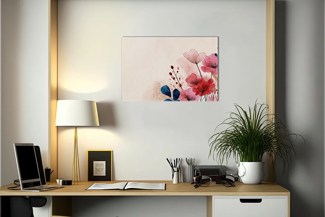 Kurkborden op canvas met aquarelbloemen in roze en blauw – formaat 140 × 100 cm