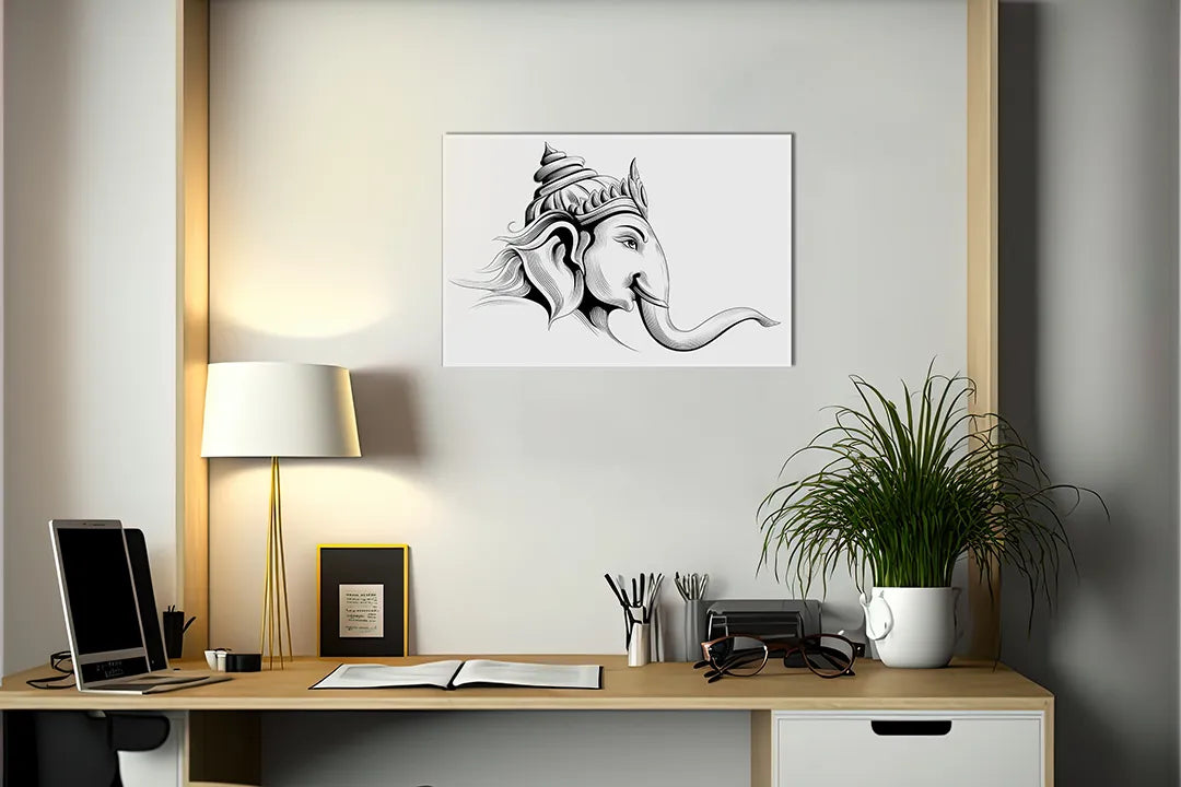 Kurkborden op canvas met lijntekening van ganesha – formaat 140 × 100 cm