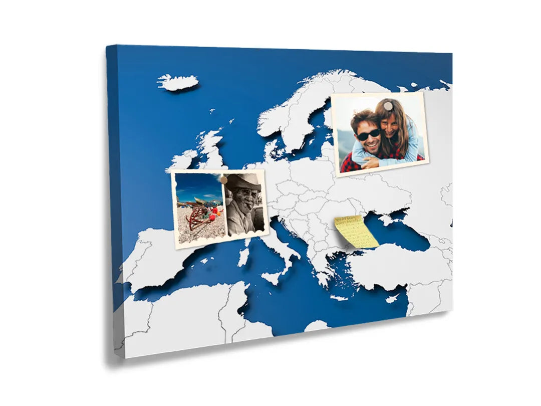 Kurkborden op canvas met blauwe kaart van europa – formaat 60 × 40 cm