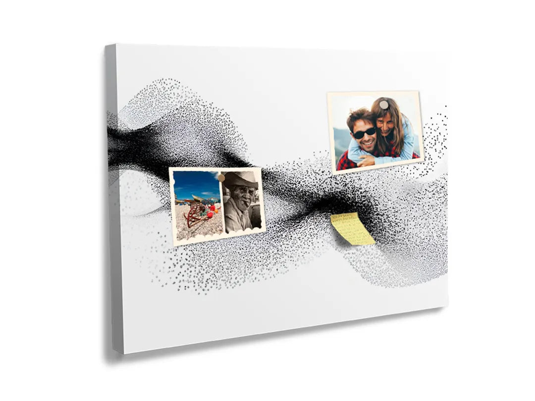 Kurkborden op canvas met abstract zwart stippenlandschap – formaat 60 × 40 cm