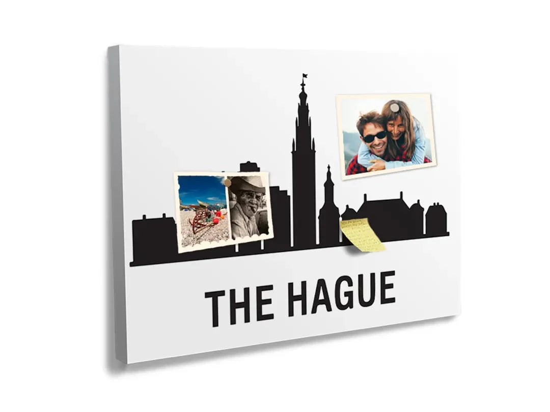 Kurkborden op canvas met skyline van den haag in zwart-wit – formaat 60 × 40 cm