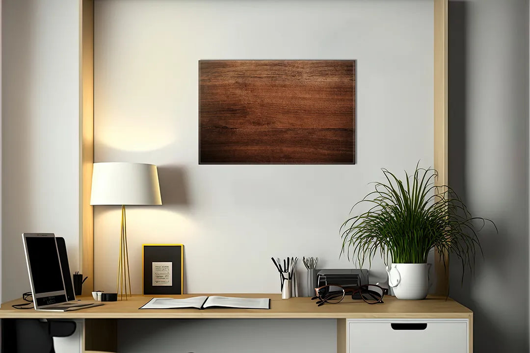 Kurkborden op canvas met donkere walnoot houtstructuur – formaat 140 × 100 cm
