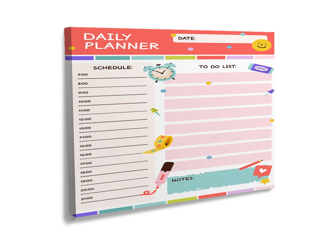 Kurkborden op canvas met kleurrijke dagelijkse planner – formaat 120 × 80 cm