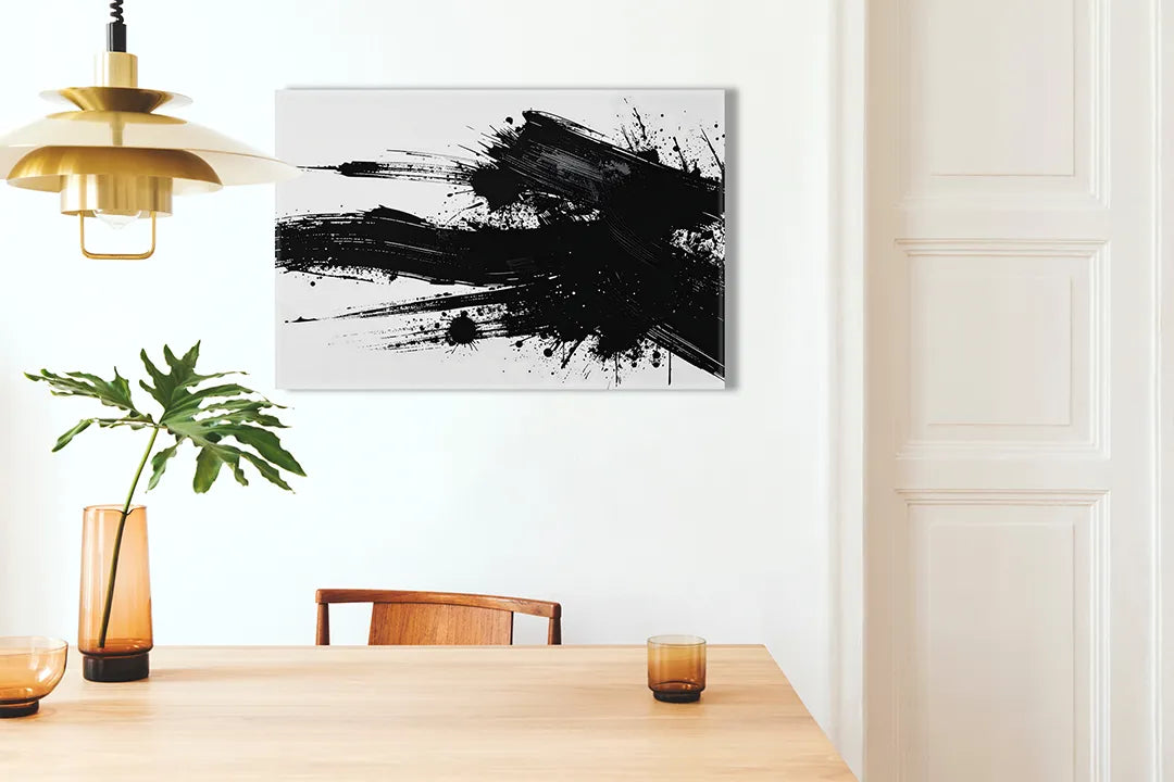 Kurkborden op canvas met expressieve zwarte penseelstreken – formaat 100 × 70 cm
