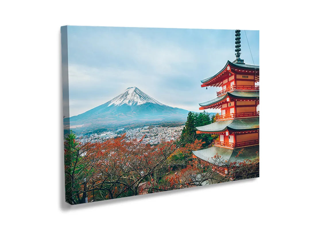 Kurkborden op canvas met japanse pagode met mount fuji – formaat 120 × 80 cm